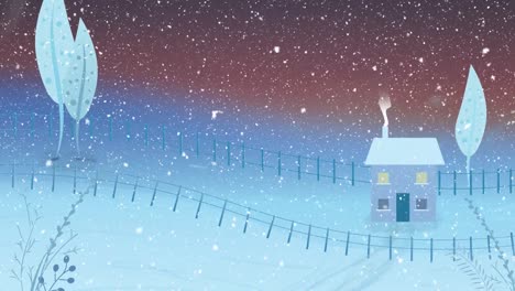 Animation-of-snow-falling-over-winter-scenery