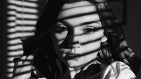 Black and White Portrait of a Woman with Shadows