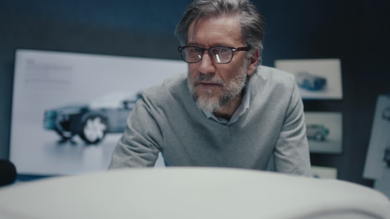 Automotive Designer Examining a Car Prototype