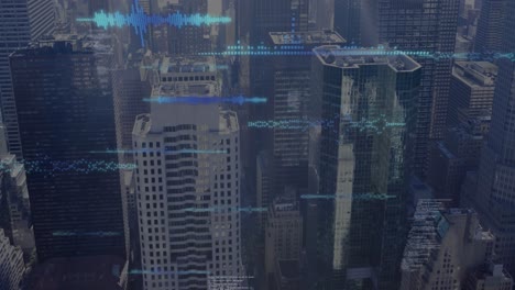 animation of data processing over cityscape