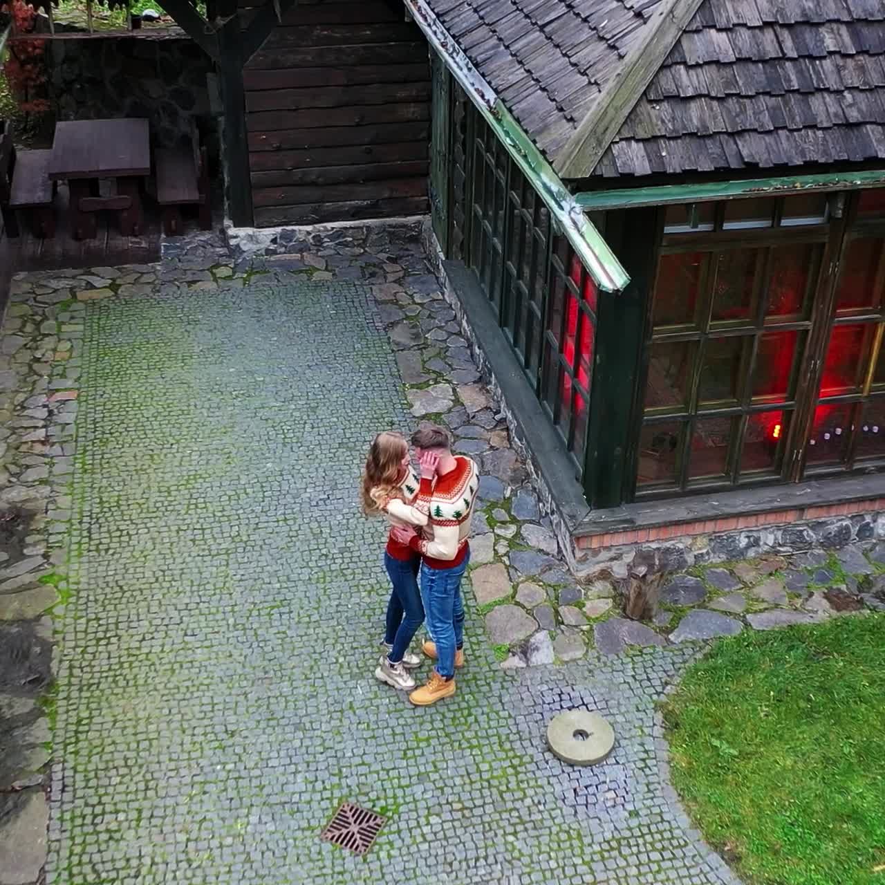 Loving romantic couple in village