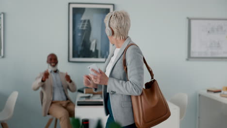 Dance,-music-and-high-five-by-mature-woman