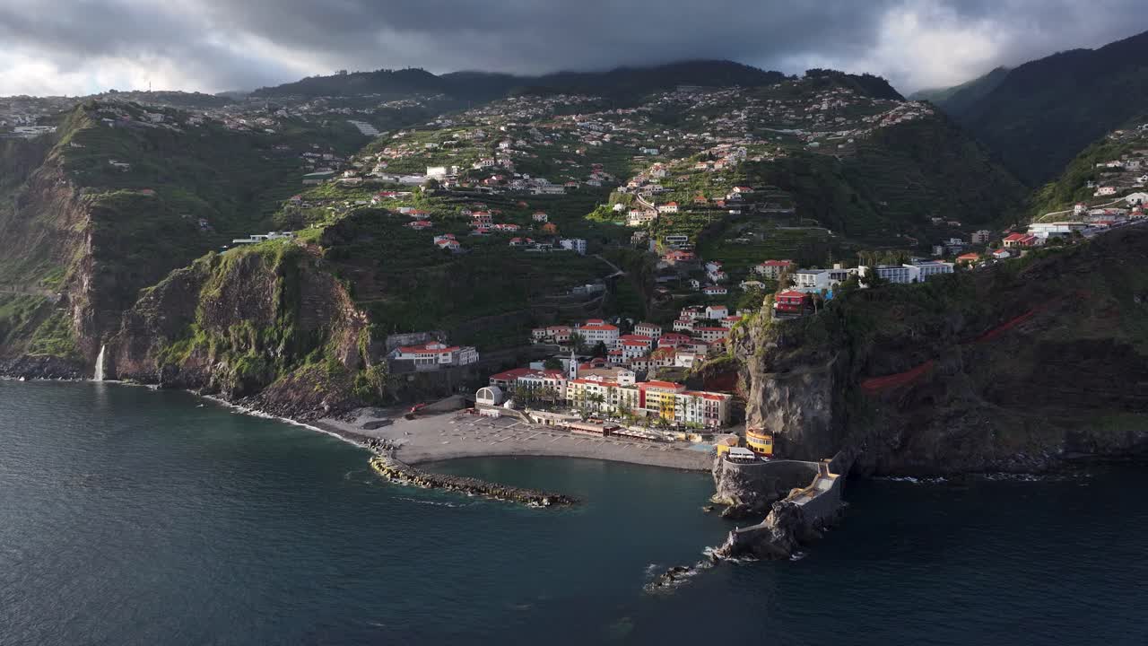 Ponta do Sol scenic setting among dramatic Madeira coastal cliffs, aerial