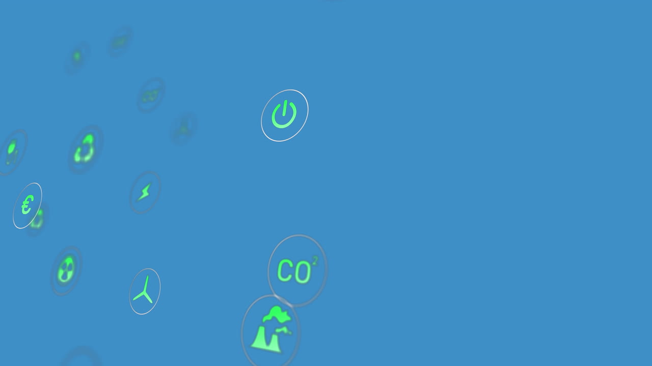 Animation of multiple energy concept digital icons floating against blue background