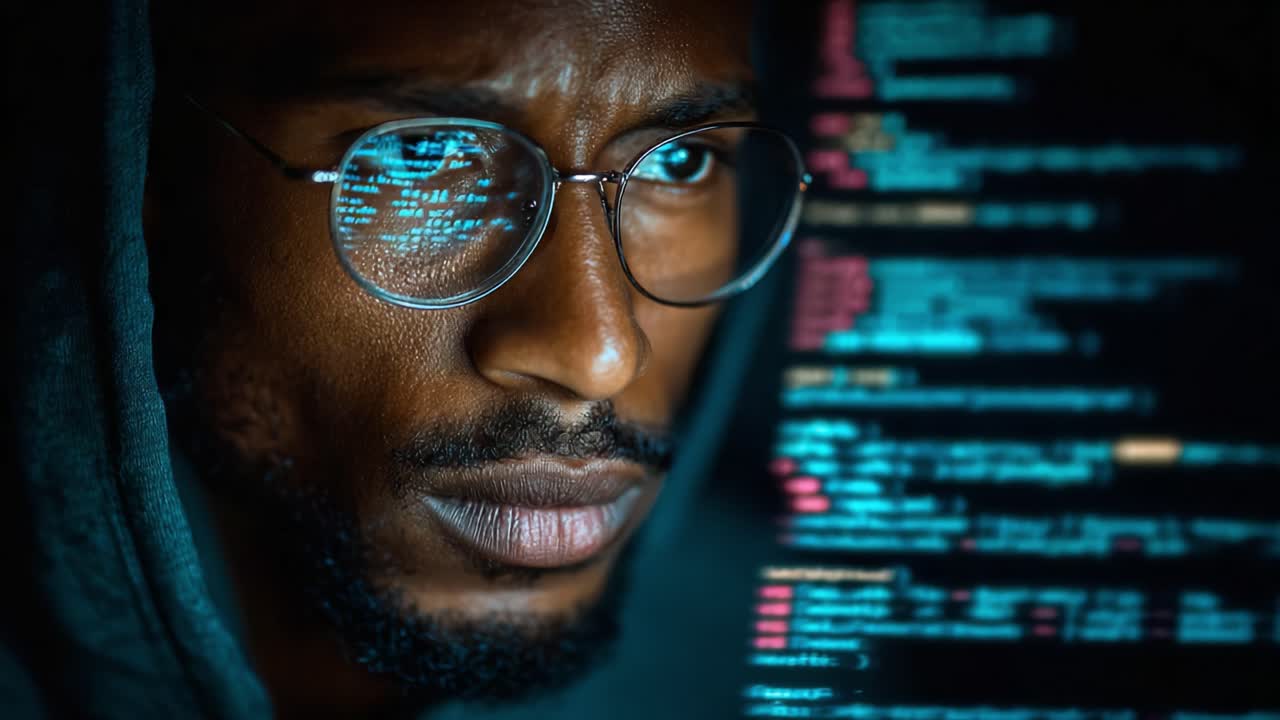 Intense Focus of a Programmer Analyzing Code in a Dark Environment: Capturing the Essence of Concentration and Technical Skill in the Digital Age