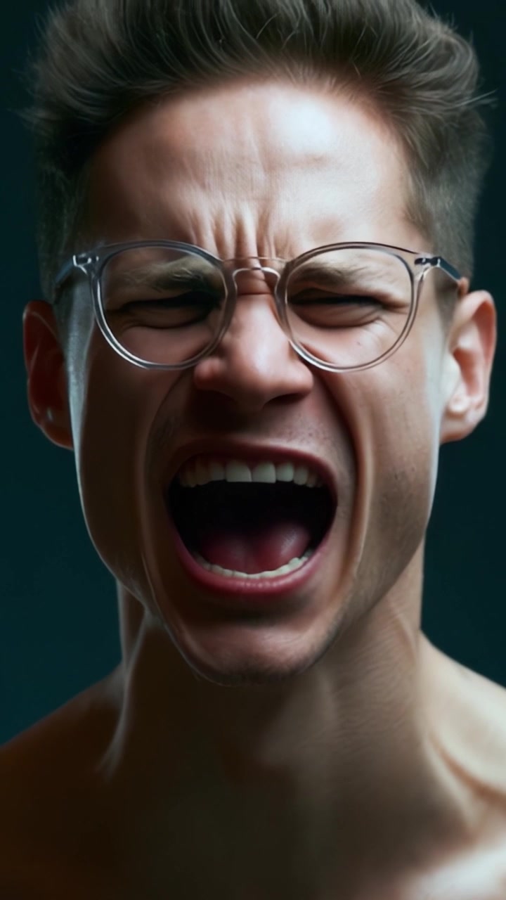 Una Rappresentazione Cruda di Emozioni Intense Catturate attraverso Espressioni Facciali, Mostrando un Uomo nel Pieno di uno Sfogo Emotivo, Rivelando Vividamente il Suo Tormento Interiore e le Sue Lotte