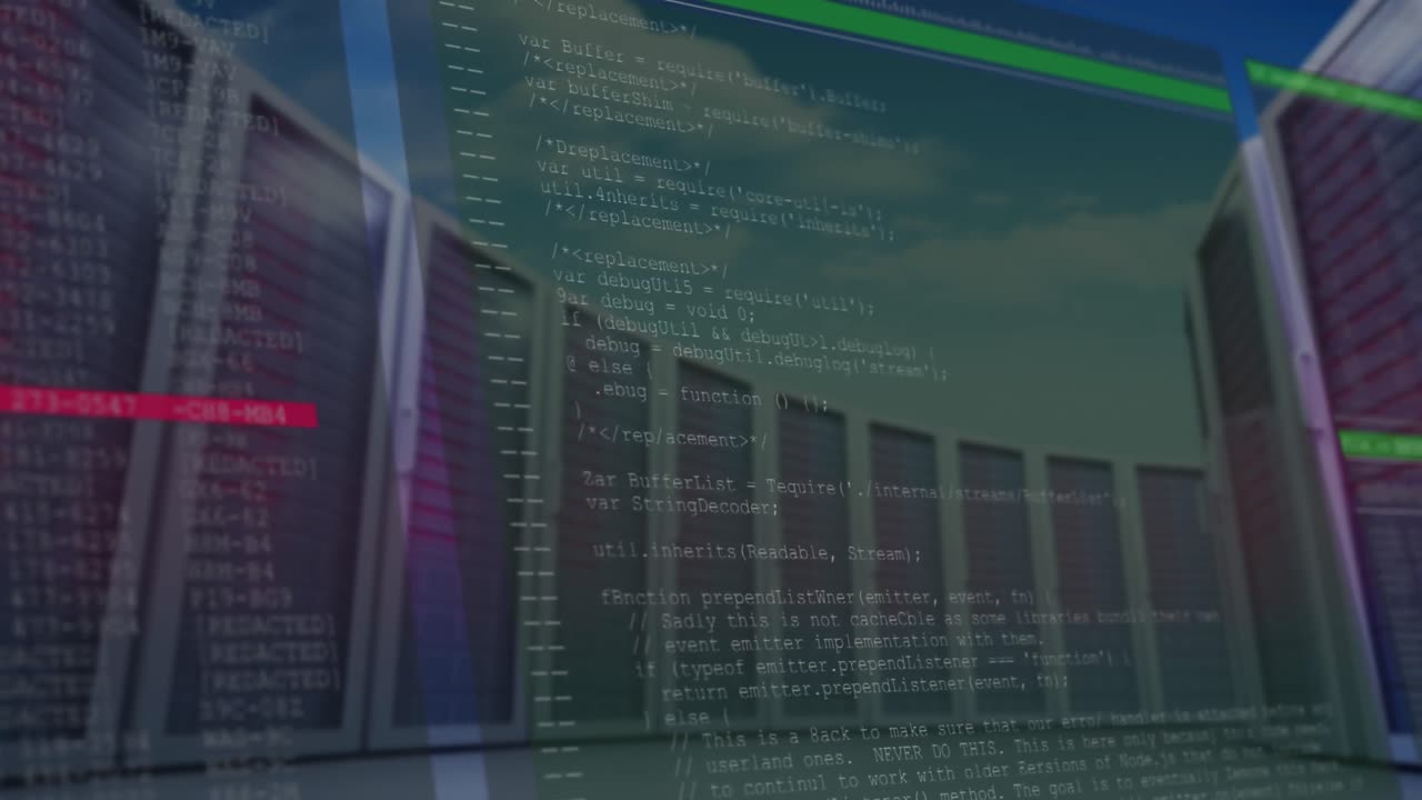 animación del procesamiento de datos a través de servidores informáticos