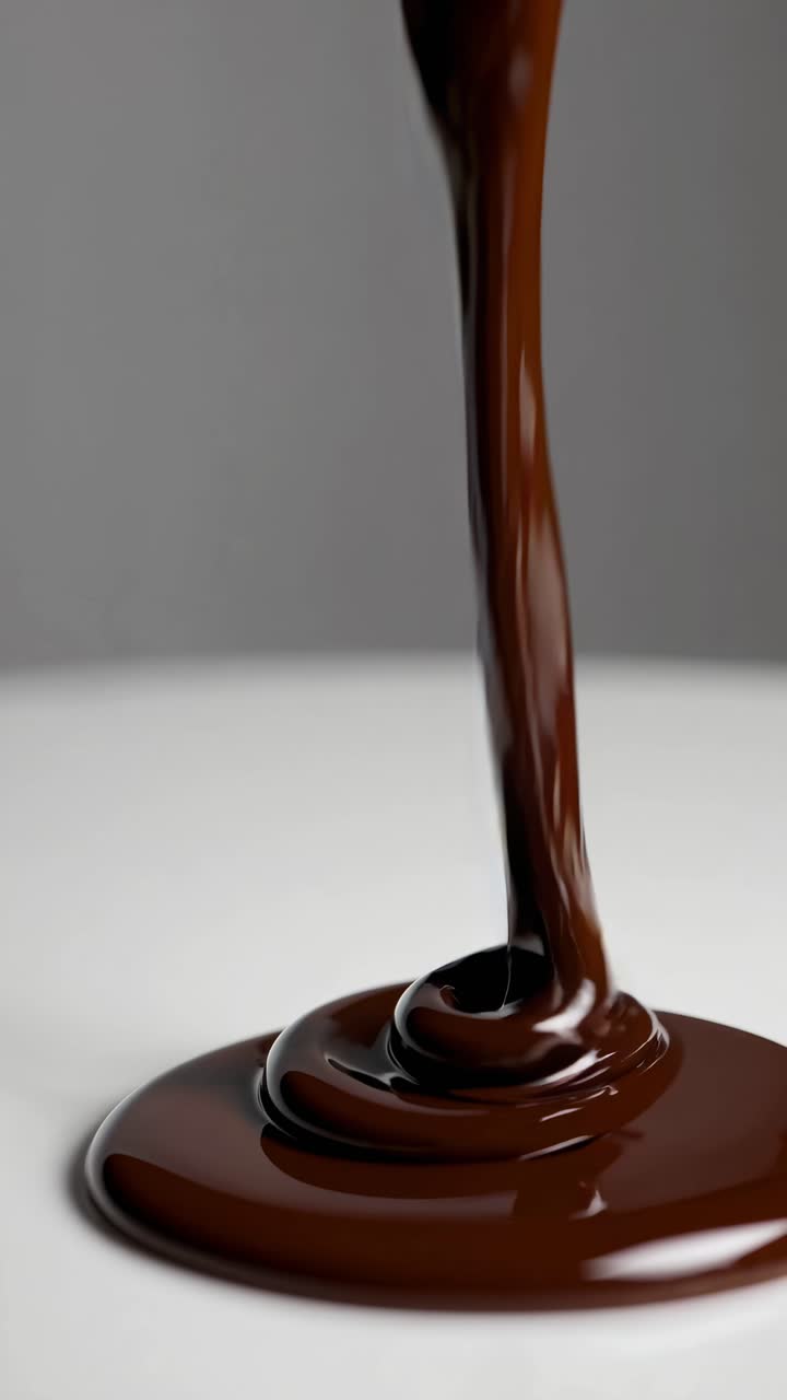 Close-up video of rich, melted chocolate pouring in a smooth swirl