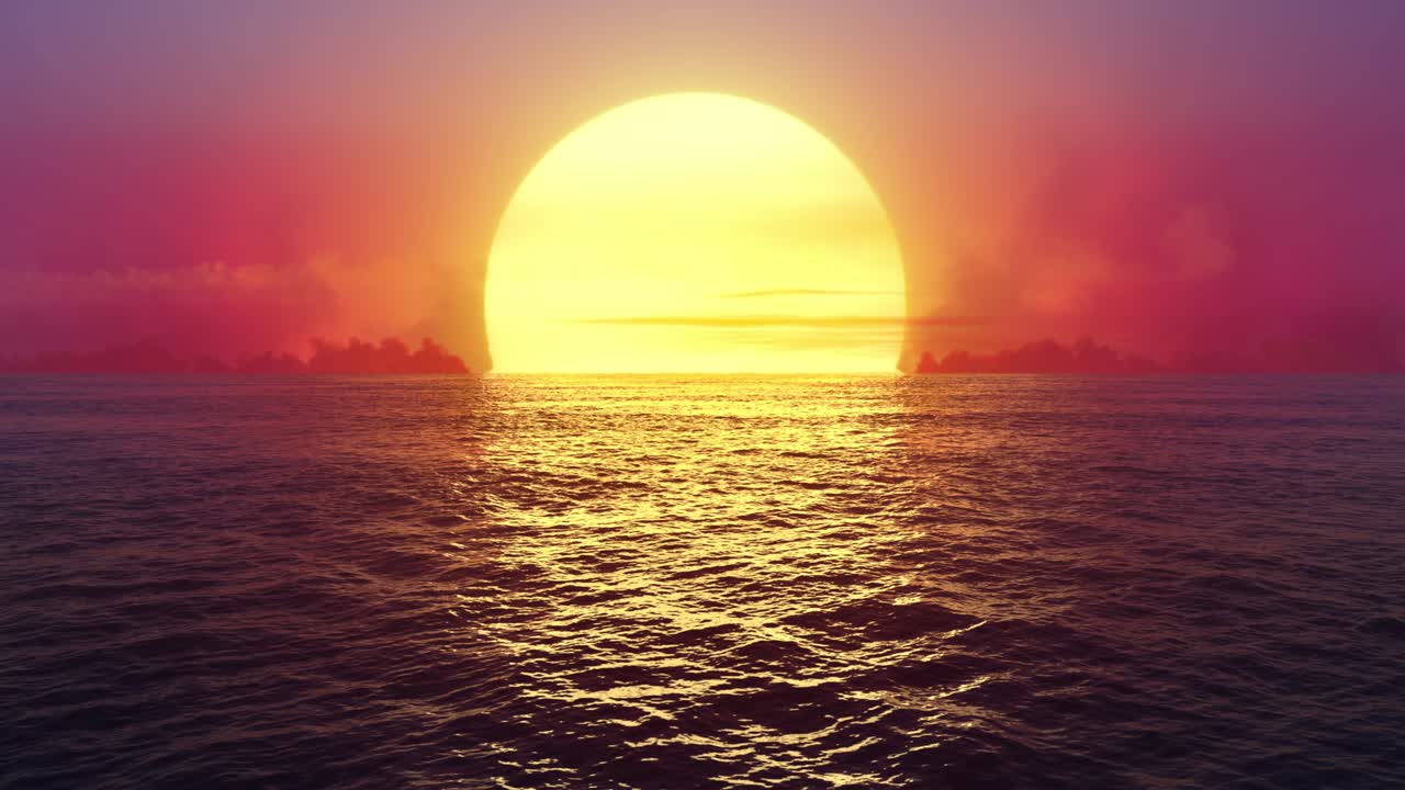 몽환적인 일몰이 원활하게 인 바다 위에.