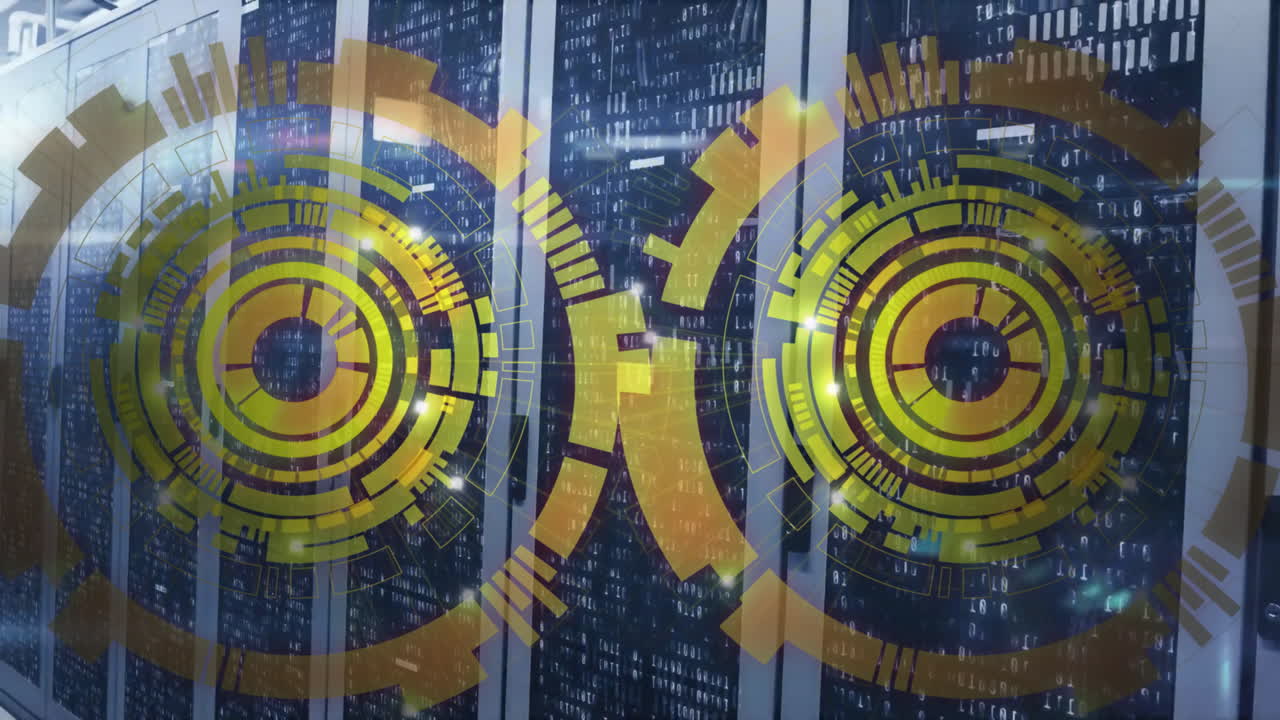 컴퓨터 서버를 통해 데이터 처리를 하는 스의 애니메이션