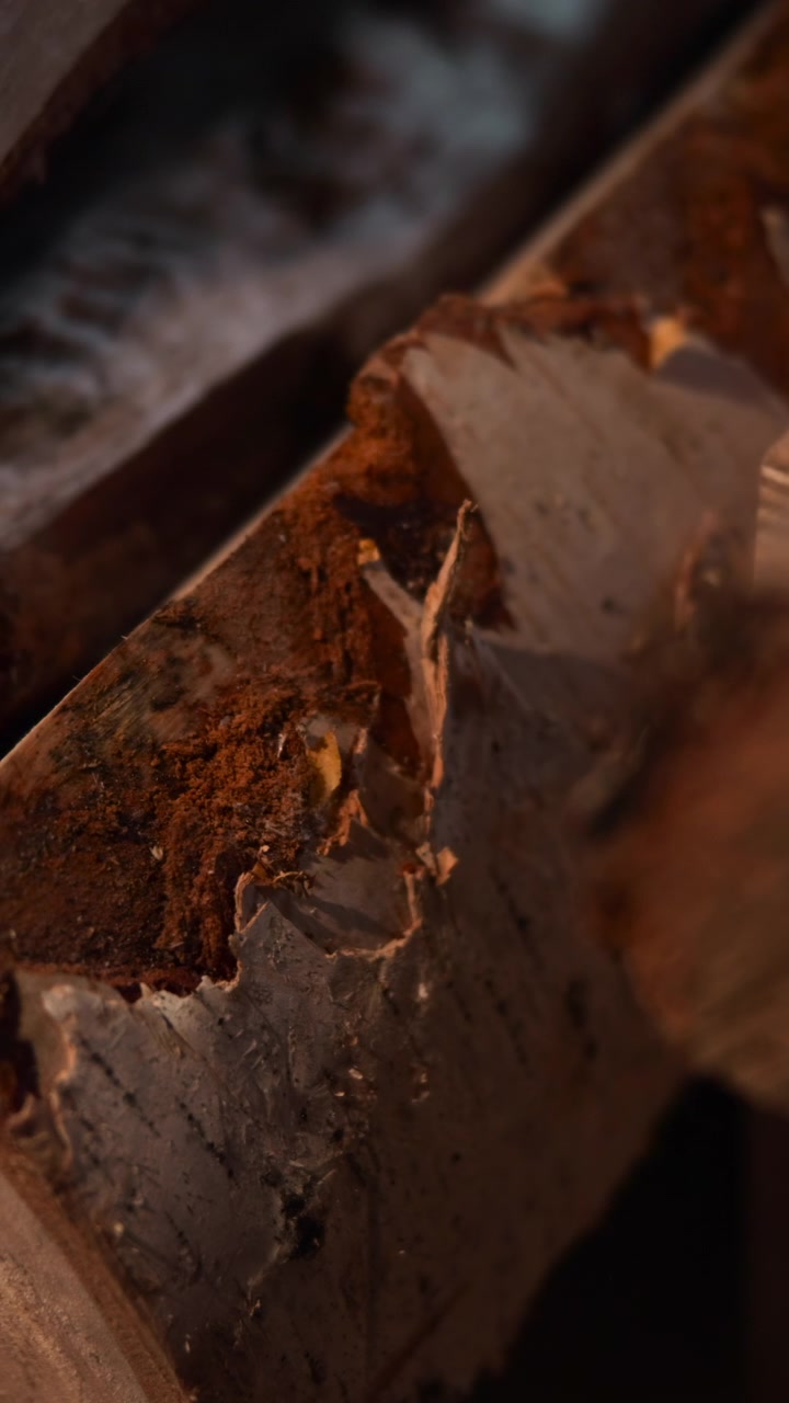 Stacked Split Logs With Warm Grain And Bark, Seasoned Hardwood Closeup Showcasing Texture And Depth, Cozy