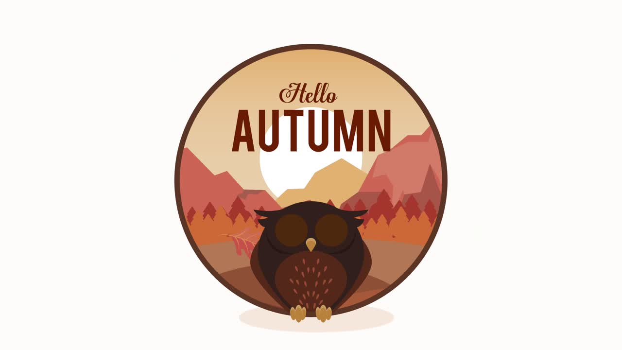 hello autumn lettering with owl animation