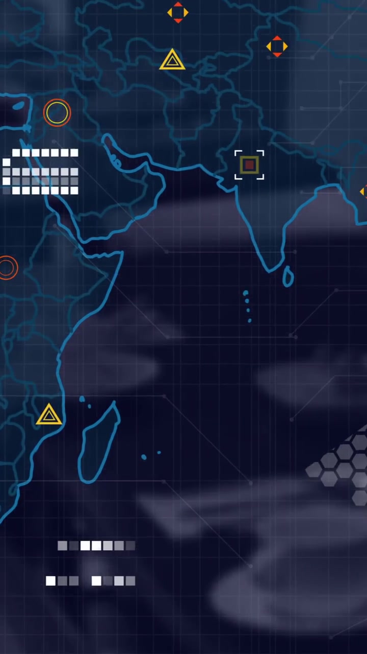 Animation of world map with data processing over dark background