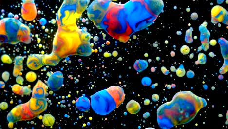 slow motion bright colors bubbles oil beautiful paint universe color moving multicolored closeup. acrylic paint. fantastic surface. abstract colorful paint metamorphosis structure colorful bubbles