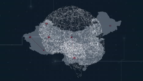 cerebro humano girando sobre estados unidos mapa y red de conexiones en fondo azul