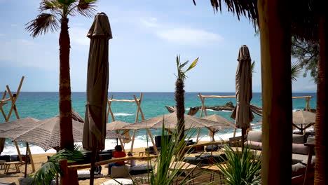 beautiful azure ocean and golden beach seen from luxury resort on beautiful sunny day