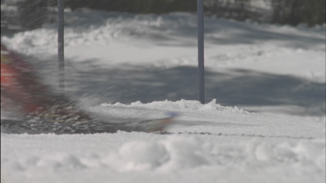 한 사람이 대회에서 스키를 타고 있다