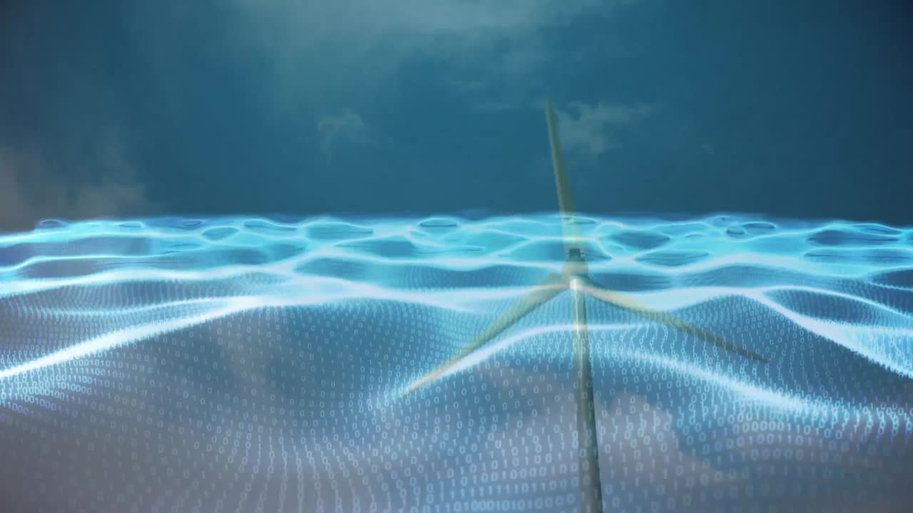 풍력 터빈에서 데이터 처리의 애니메이션