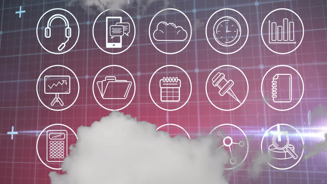 Digital icons and cloud covering technology and communication on grid background