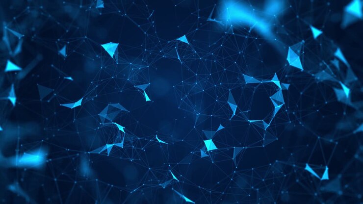 Futuristic motion background with form wave and plexus object in slow motion
