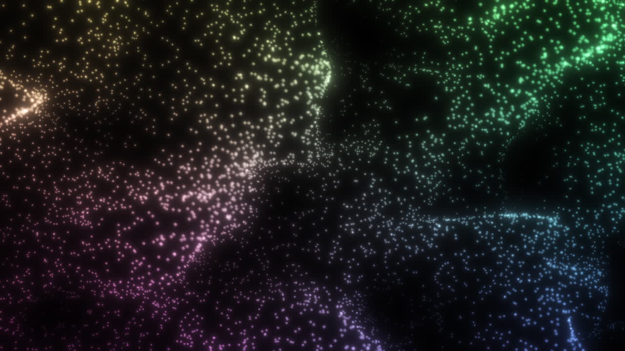 Particles Moving Like Waves on Black Background. 3D Illustration of Quantum Mechanics with Wave Function Uncertainty Principle.