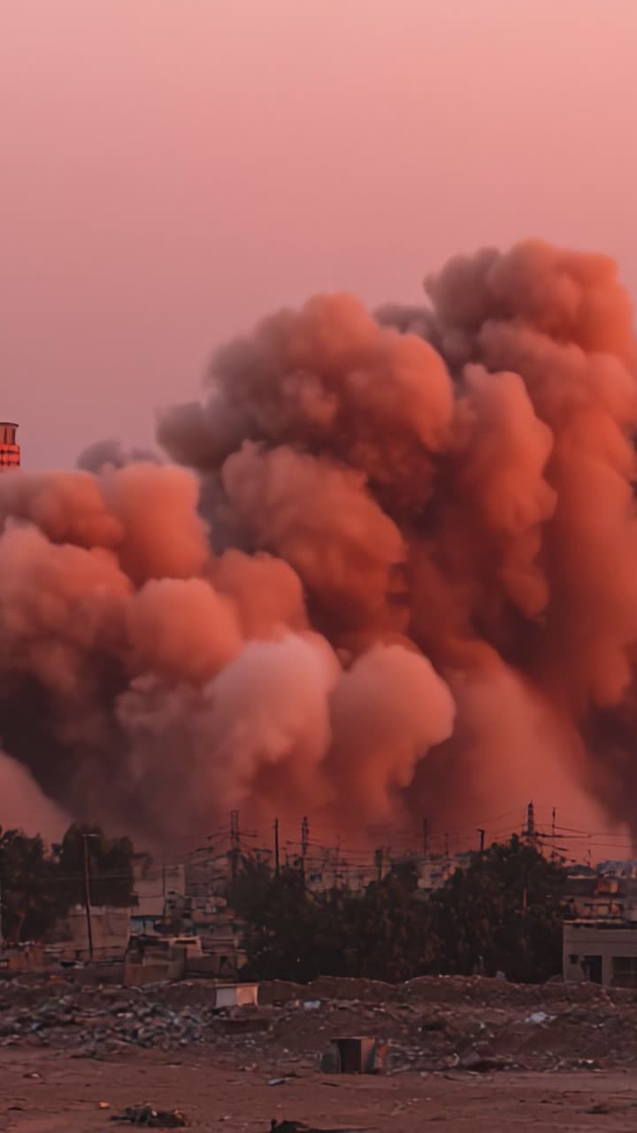 Una visuale mozzafiato di un'enorme nuvola di polvere che si innalza drammaticamente contro uno sfondo al tramonto, mostrando l'immensa potenza della natura e gli effetti del cambiamento ambientale