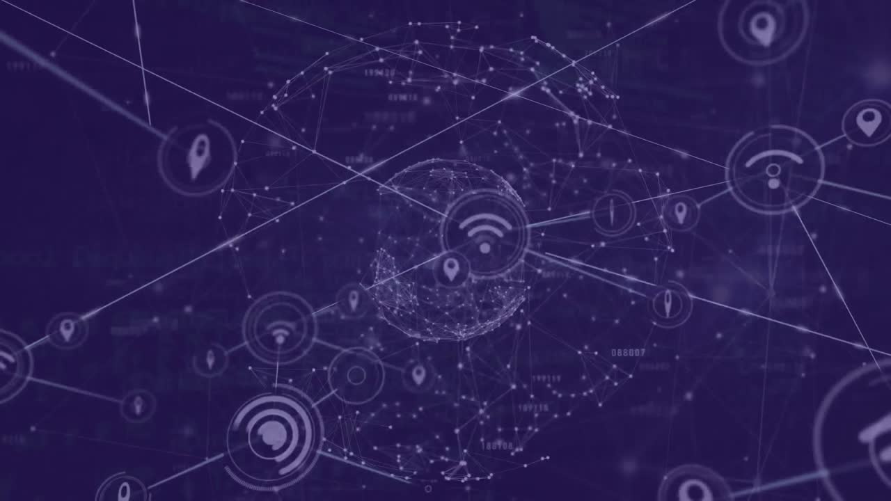 animación de la red de conexiones con iconos en todo el mundo