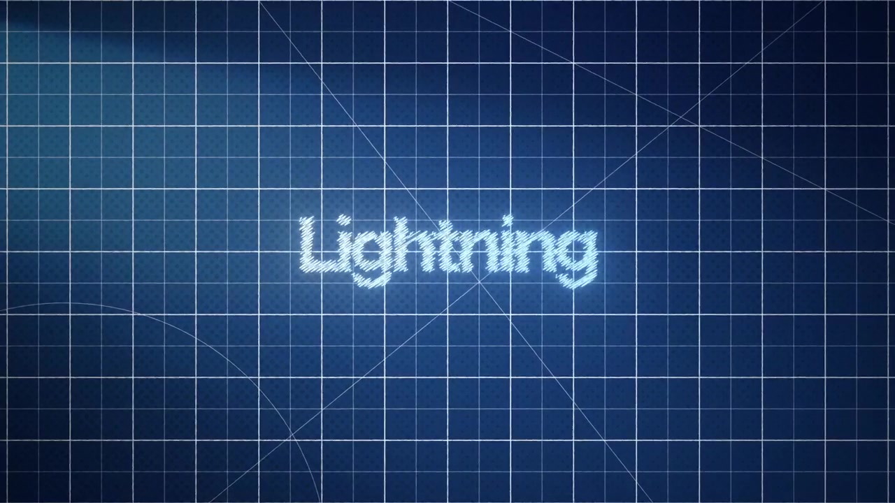 Animated Lightning Text on a Blue Digital Grid Background