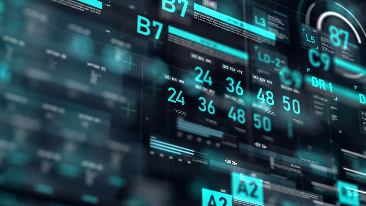 Futuristic user interface HUD GUI digital text number element for cyber technology concept dark and grain processed