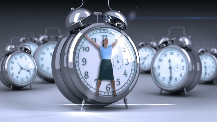Businesswoman tied up on giant clock