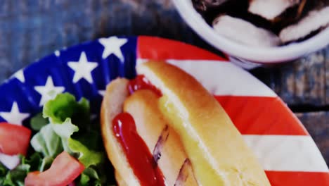 hot dog served in plate with 4th july theme