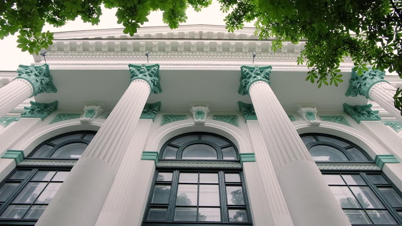 Low angle view of the Organ Hall facade
