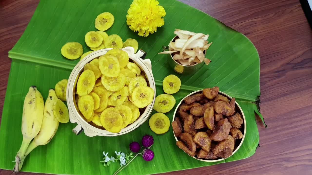 kerala festival de onam patatas fritas de plátano bocadillos fritos en la india