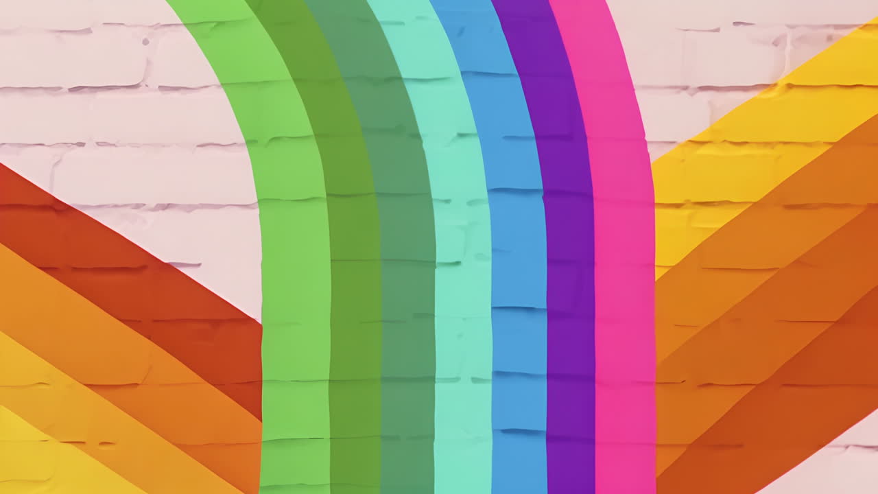 Colorful rainbow animation over geometric shapes on textured background