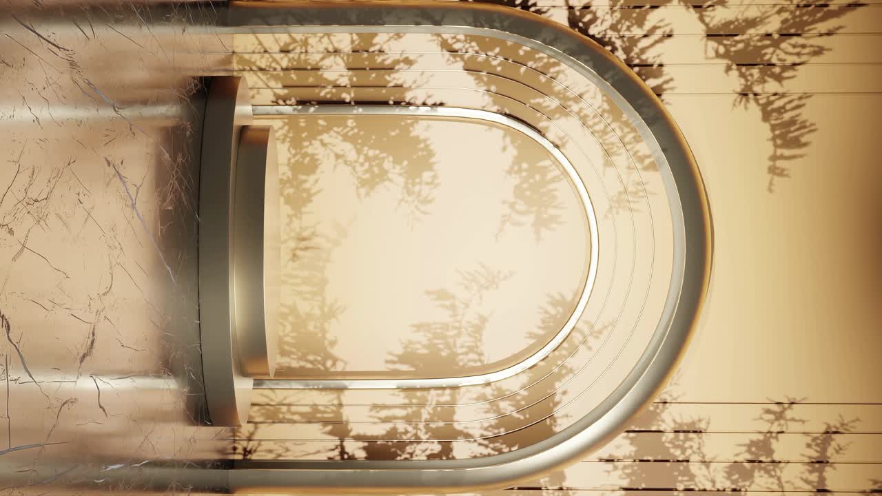 3d 렌더링 애니메이션으로 나무 잎 그림자를 가진 제품 표시 스탠드 디자인, 전자 상거래 웹 사이트 판매 할인 금 제품