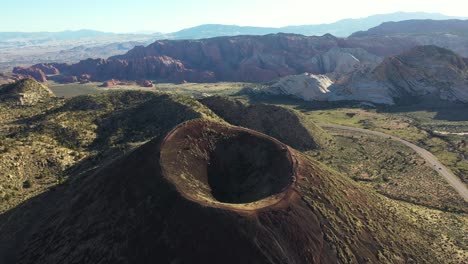 aerial view of inactive volcano, cinder cone trail, snow canyon state park, utah usa