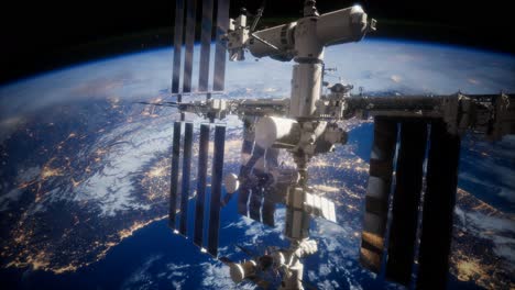 A-view-of-the-Earth-and-a-spaceship.-ISS-is-orbiting-the-Earth