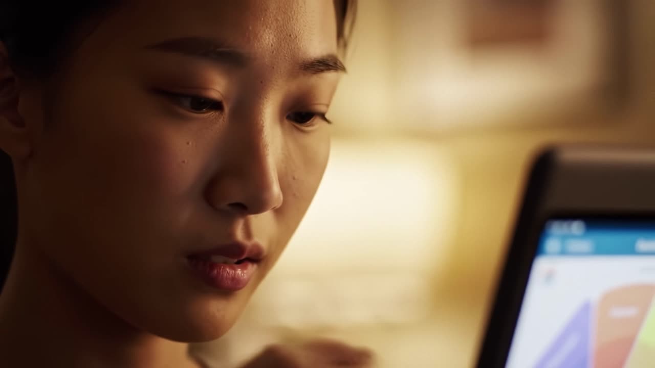 집에서 노트북을 사용하는 여성