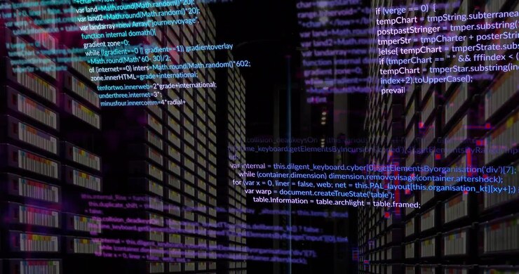 Animation of data processing over modern building