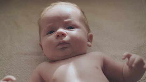 un niño lindo con cabello rubio corto y grandes ojos azules