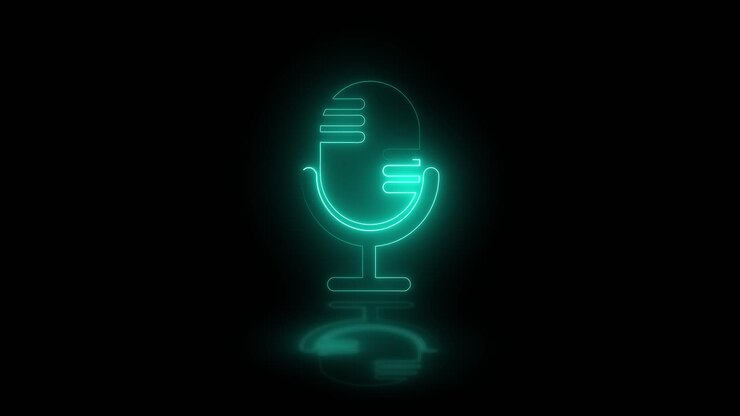 Neon Glow Microphone Icon with Reflection