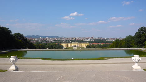 wide open panoramic view on clear blue sky day with few clouds at schönbrunn