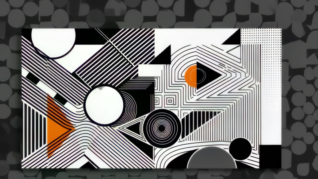 Abstract Geometric Pattern with Black, White, and Orange Shapes