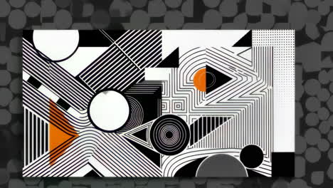 abstract geometric pattern with black, white, and orange shapes