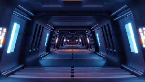 dark tunnel with glowing purple blue illuminated, 3d rendering animation loop
