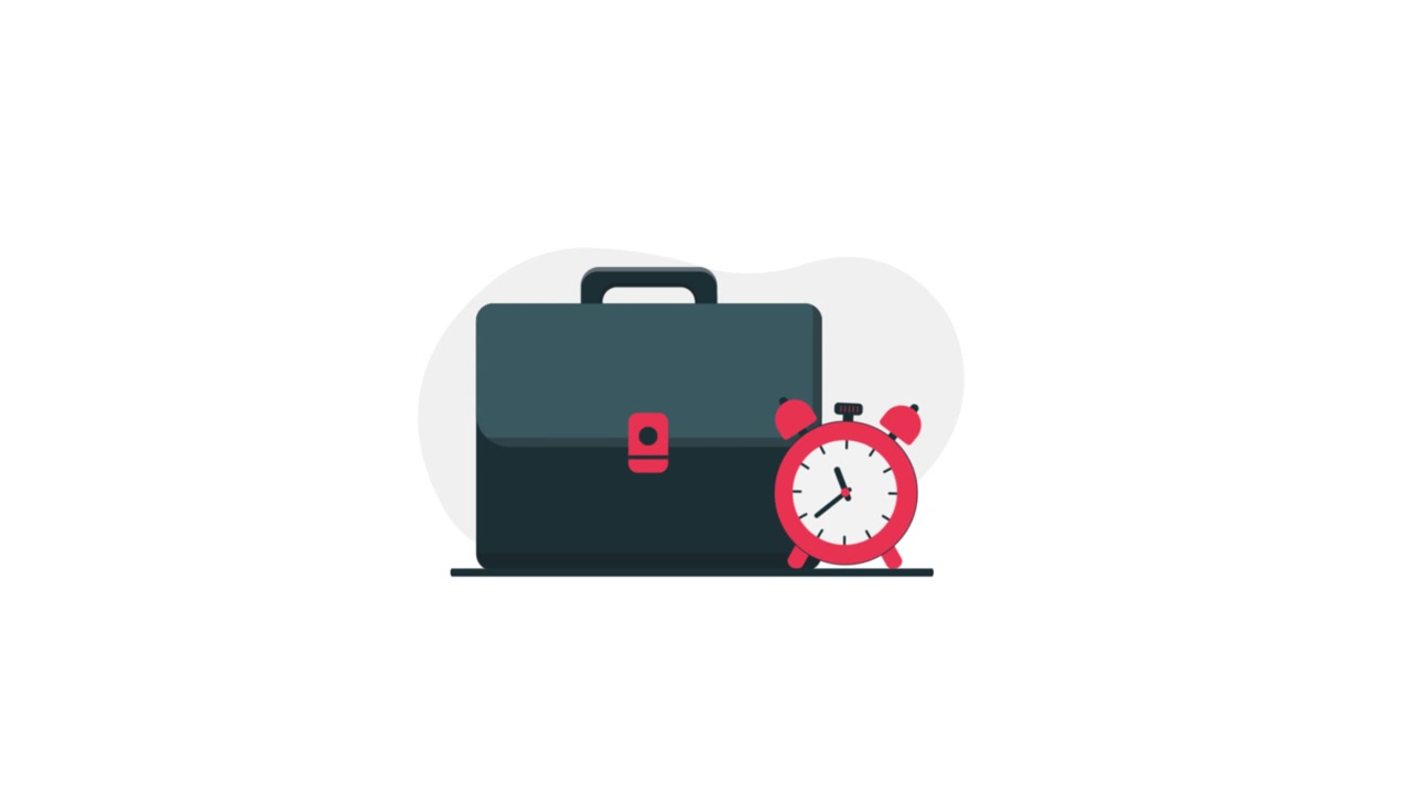 Animated Business Briefcase and Ticking Alarm Clock