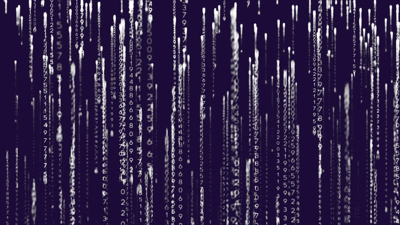 Falling numbers and binary code, digital data processing animation