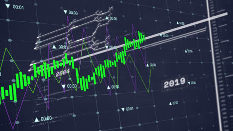 Animación-Del-Procesamiento-De-Datos-A-Través-De-La-Red-Grid-Sobre-Fondo-Azul.