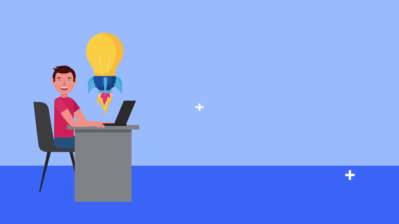 businessman working with laptop and bulb startup