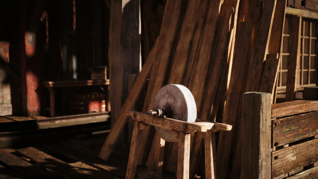 작업실 에 있는 시골 의 나무 가루 바